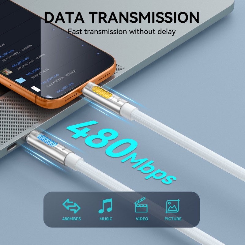 Cablu de date BWOO X325C-C, USB-C - USB-C, 1,2 m, 240W, alb