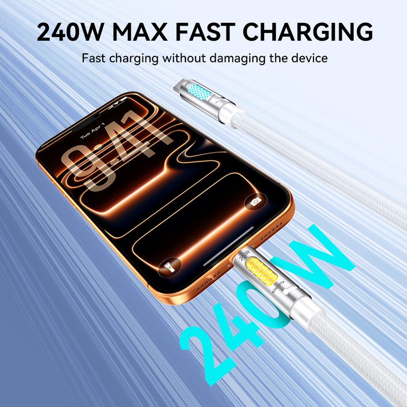 Cablu de date BWOO X325C-C, USB-C - USB-C, 1,2 m, 240W, alb