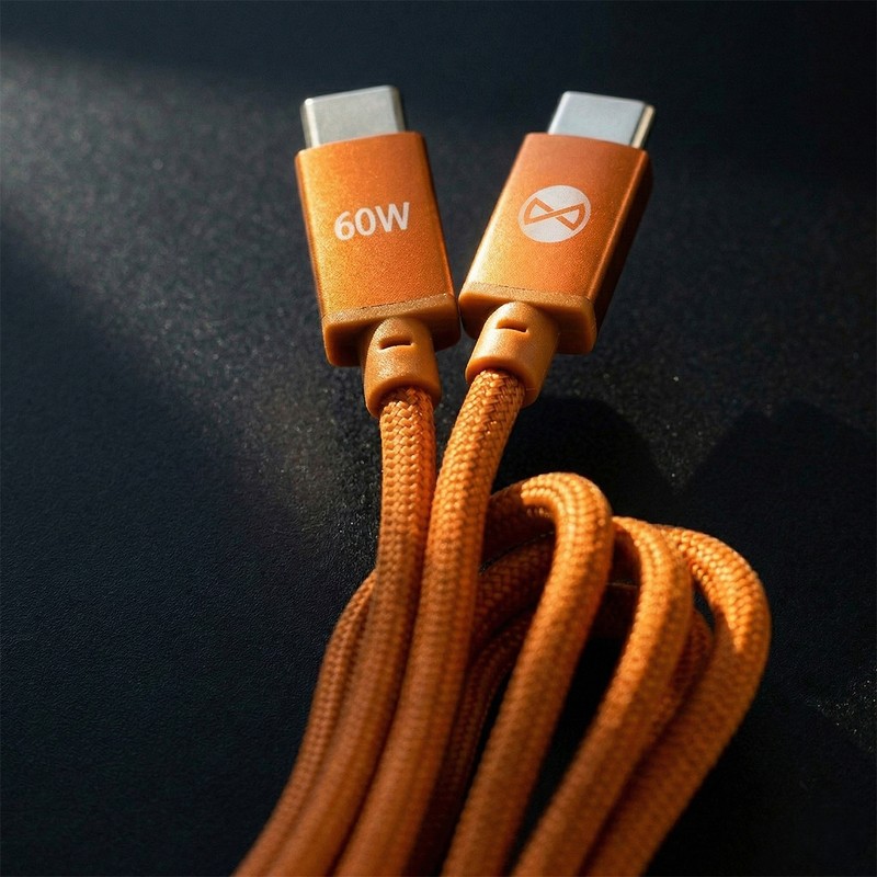 Cablu de date Forever Saffron, USB-C - USB-C, 1 m, 60W, portocaliu
