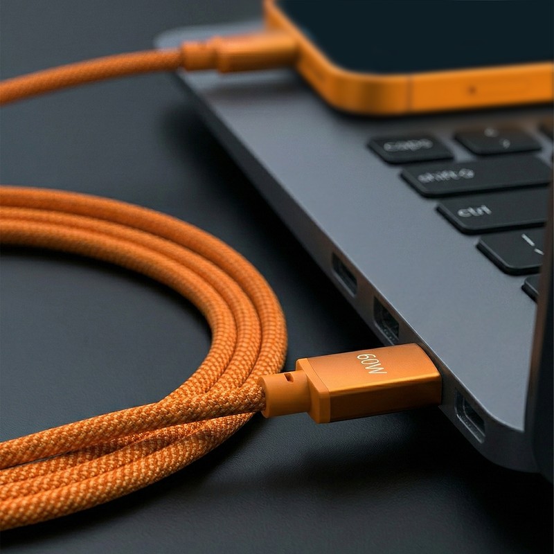 Cablu de date Forever Saffron, USB-C - USB-C, 1 m, 60W, portocaliu