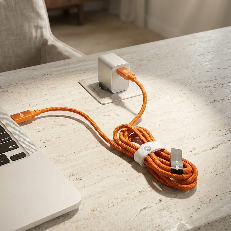 Cablu de date Forever Saffron, USB-C - USB-C, 1 m, 60W, portocaliu