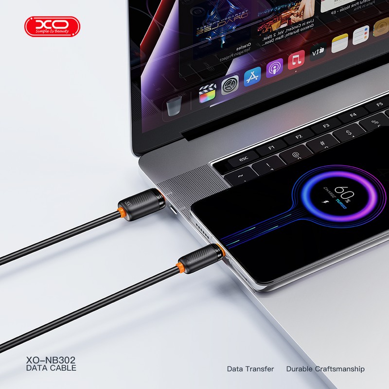 Cablu de date XO NB302, USB-A - USB-C, 1 m, 3A, negru