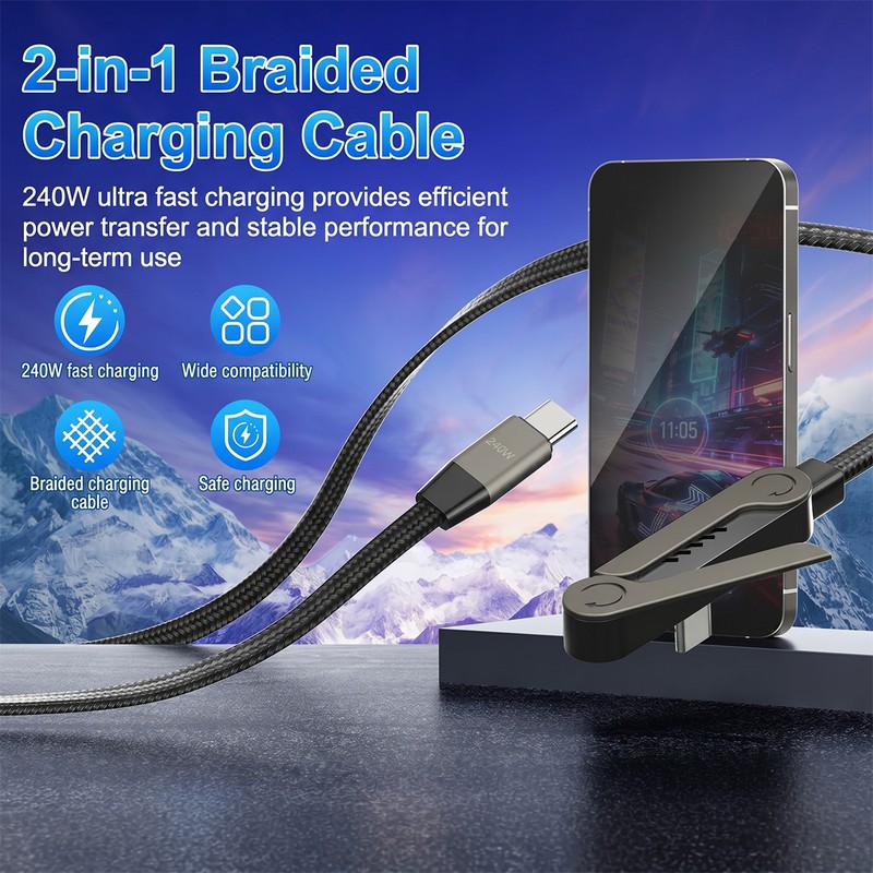 Cablu de date XO NB-Q311 stand, USB-C - USB-C, 1,5 m, 240W, negru