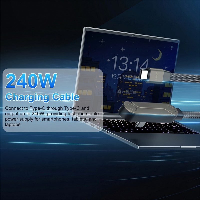 Cablu de date XO NB-Q311 stand, USB-C - USB-C, 1,5 m, 240W, negru