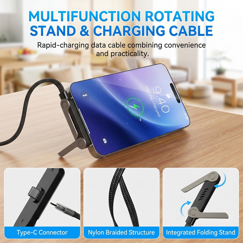Cablu de date XO NB-Q311 stand, USB-C - USB-C, 1,5 m, 240W, negru