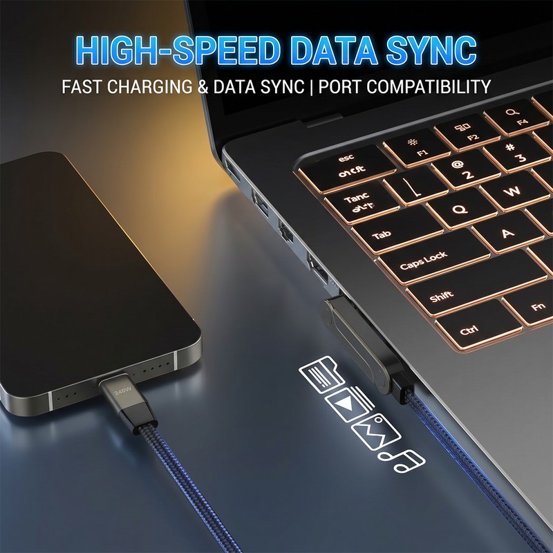 Cablu de date XO NB-Q311 stand, USB-C - USB-C, 1,5 m, 240W, negru