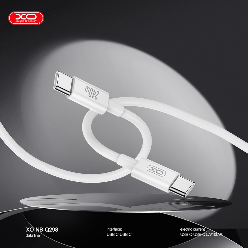Cablu de date XO NB-Q302B, USB-C - USB-C, 1 m, 60W, alb