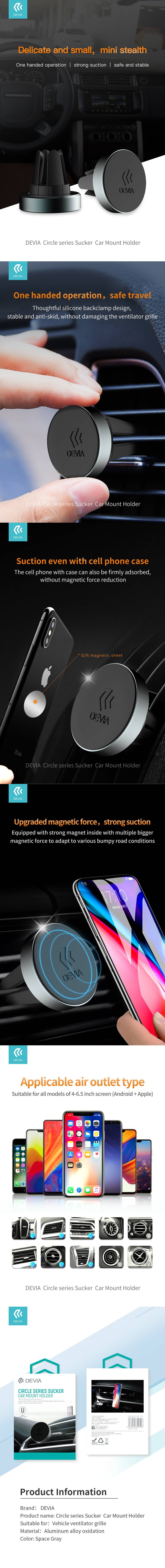 Suport auto Devia EL072, prindere in grila de ventilatie, magnetic, negru