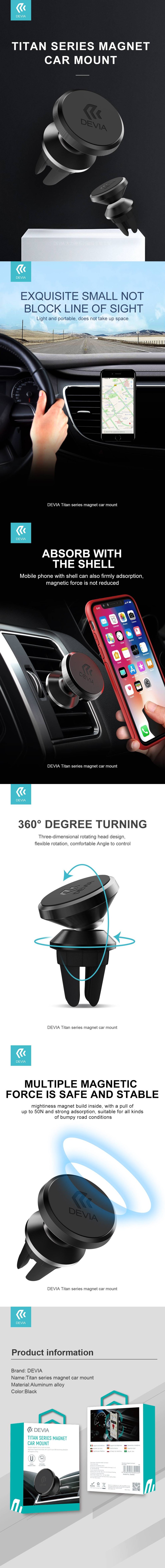 Suport auto Devia ES043, prindere in grila de ventilatie, magnetic, negru