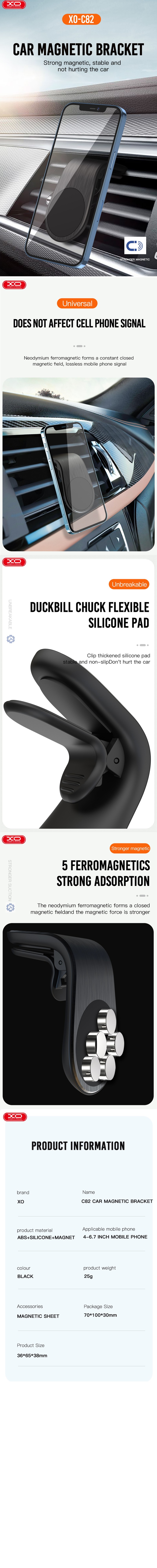 Suport auto XO C82, prindere in grila de ventilatie, magnetic, negru