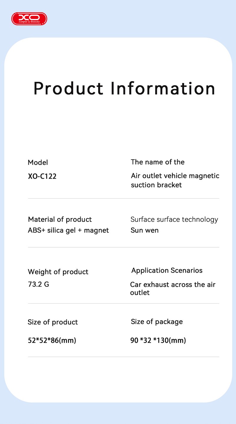 Suport auto XO C122, prindere in grila de ventilatie, magnetic, negru