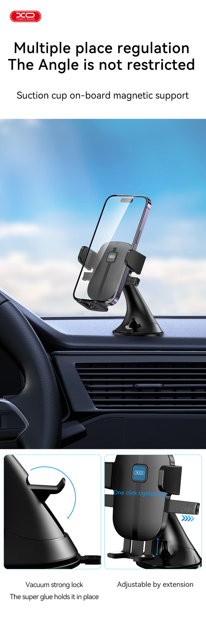Suport auto XO C120, cu ventuza, negru