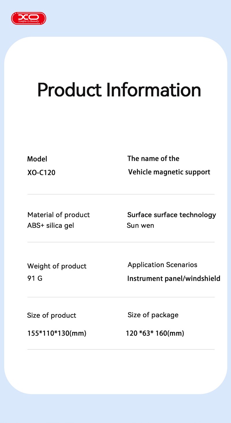 Suport auto XO C120, cu ventuza, negru