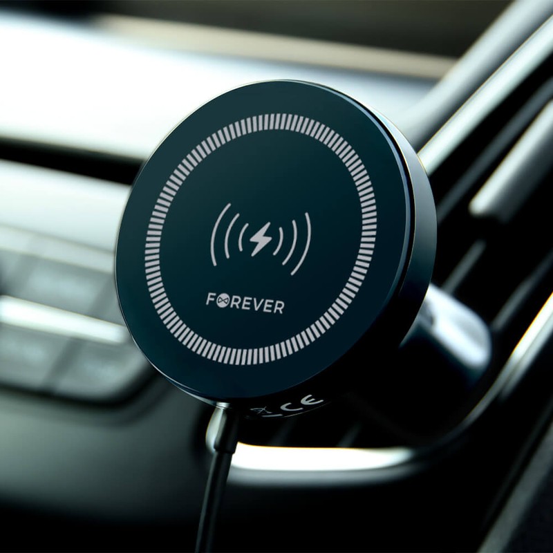 Suport auto Forever MACH-300, prindere in grila de ventilatie, incarcare wireless 15 W, magnetic, negru