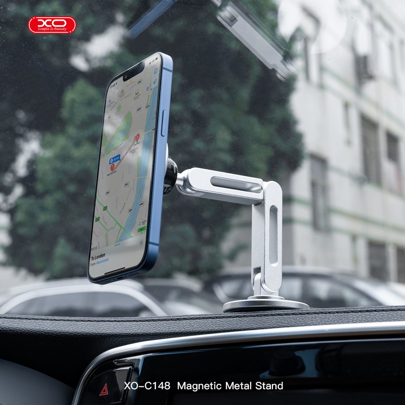 Suport auto XO C148, cu prindere adeziva, magnetic, argintiu
