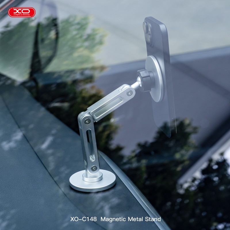 Suport auto XO C148, cu prindere adeziva, magnetic, argintiu