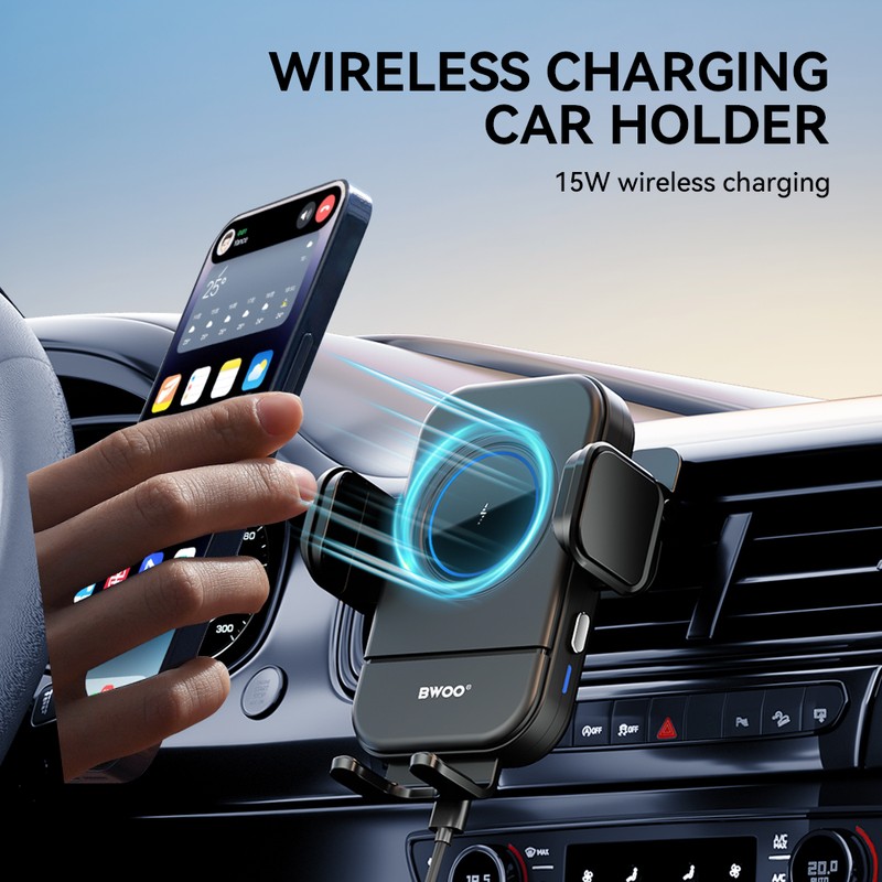 Suport auto BWOO ZJ137, cu clema, incarcare wireless 15 W, inchidere automata, negru
