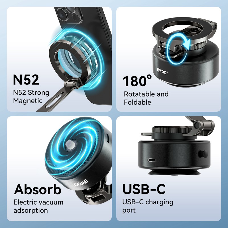 Suport auto BWOO ZJ139, cu ventuza, magnetic, transparent