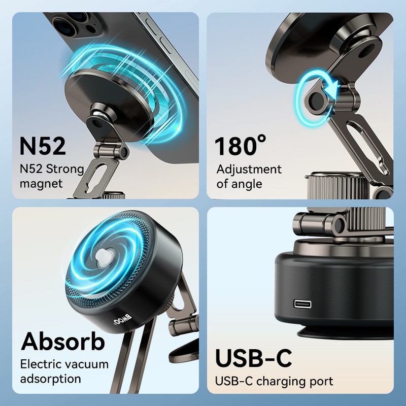 Suport auto BWOO ZJ140, cu ventuza, magnetic, negru