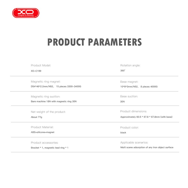 Suport adeziv XO C199, cu prindere magnetica, MagSafe, negru