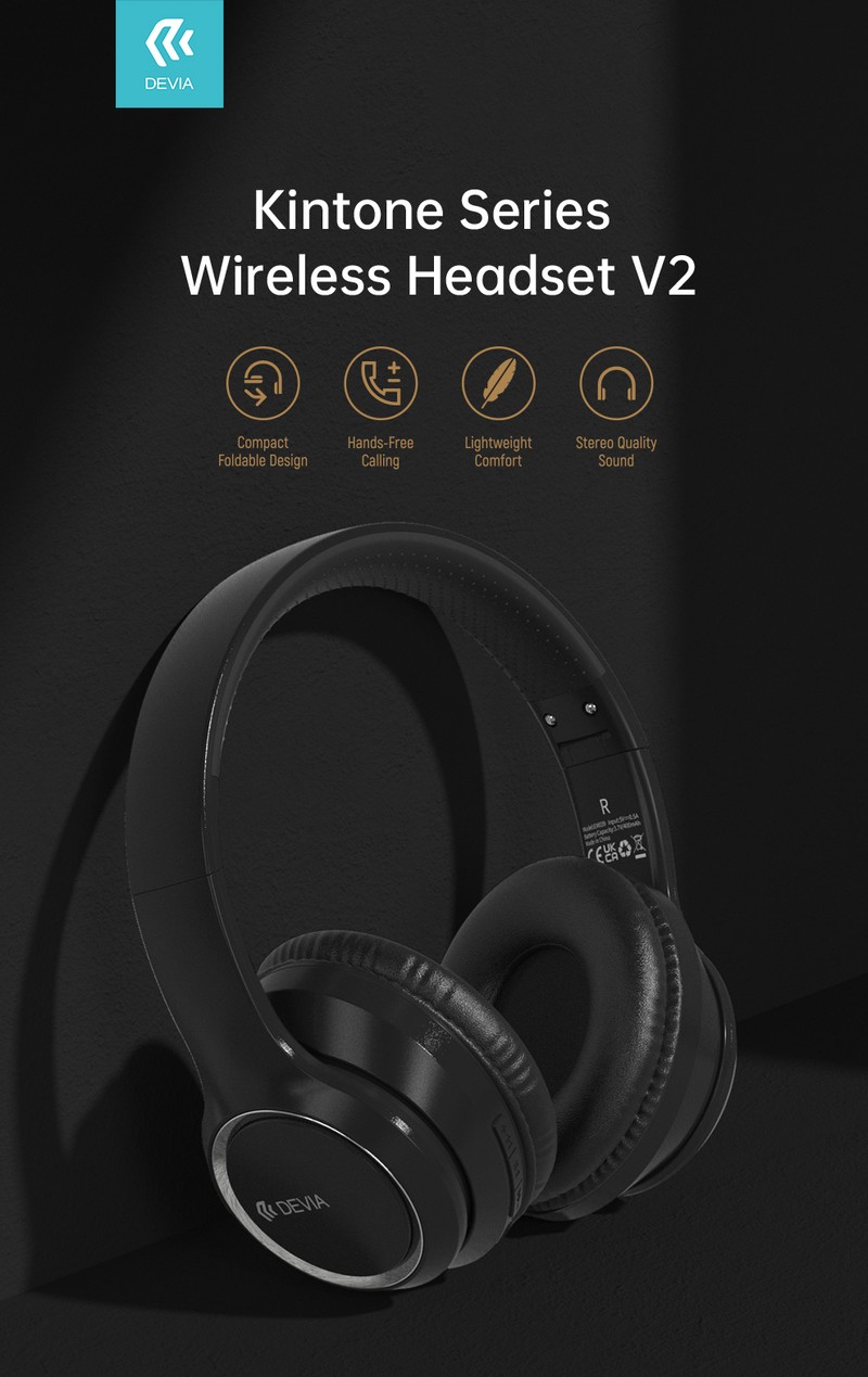 Casti on-ear Devia Kintone, Bluetooth, cu microfon, negre