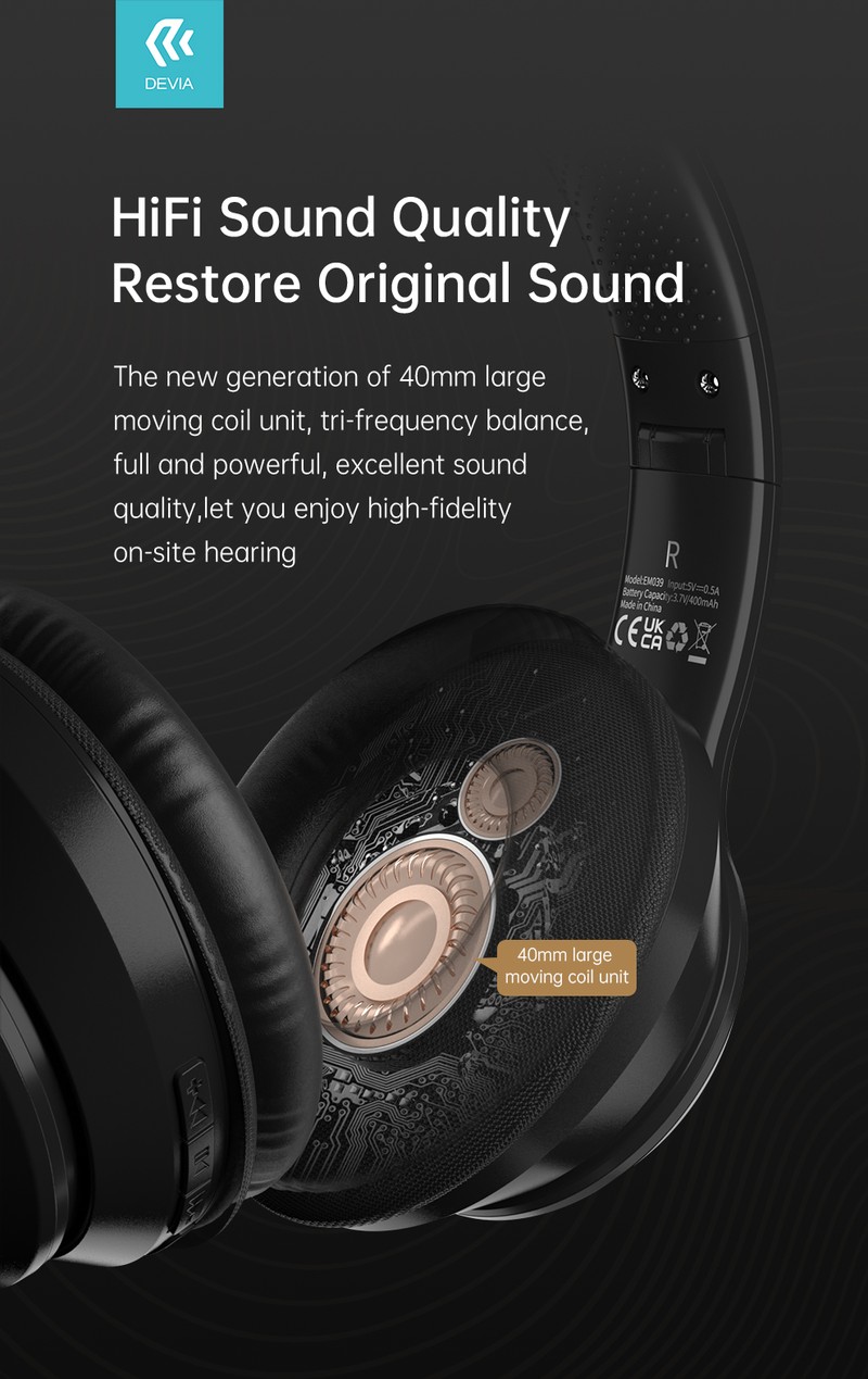 Casti on-ear Devia Kintone, Bluetooth, cu microfon, negre