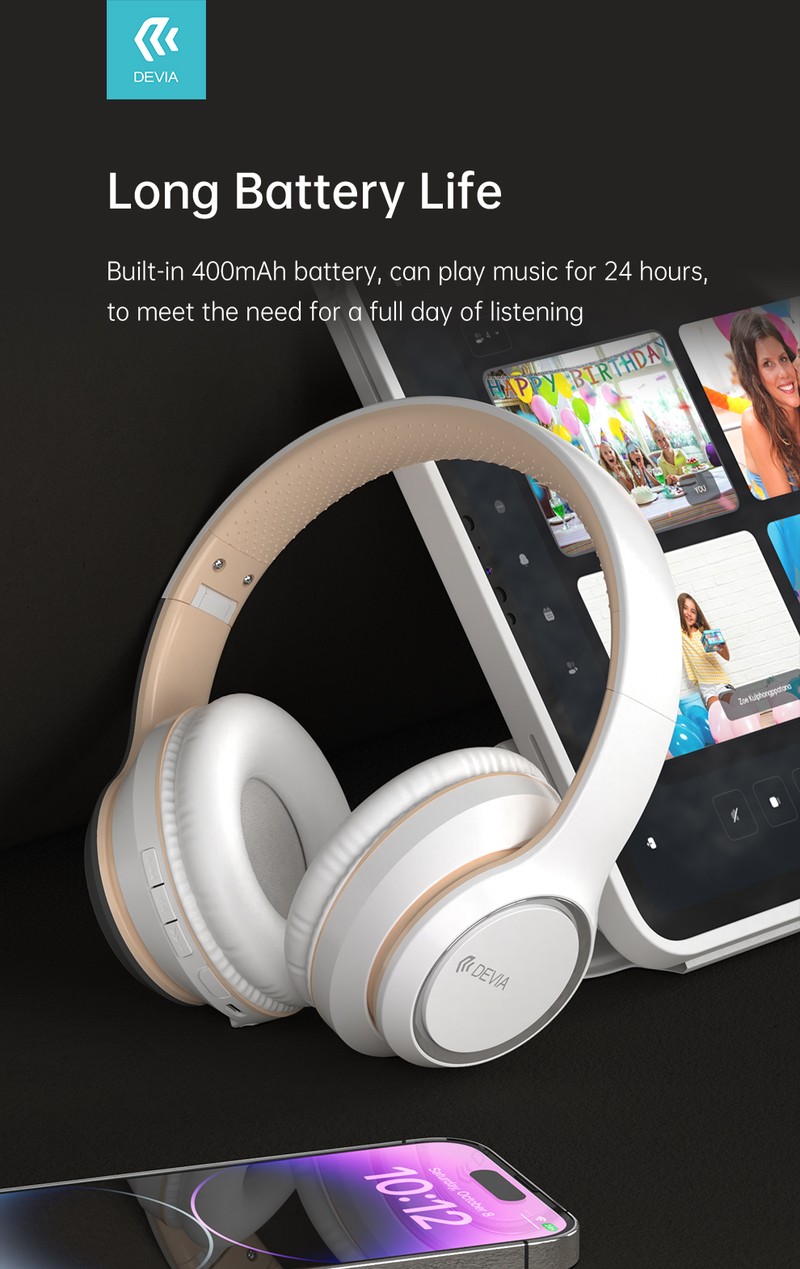 Casti on-ear Devia Kintone, Bluetooth, cu microfon, negre