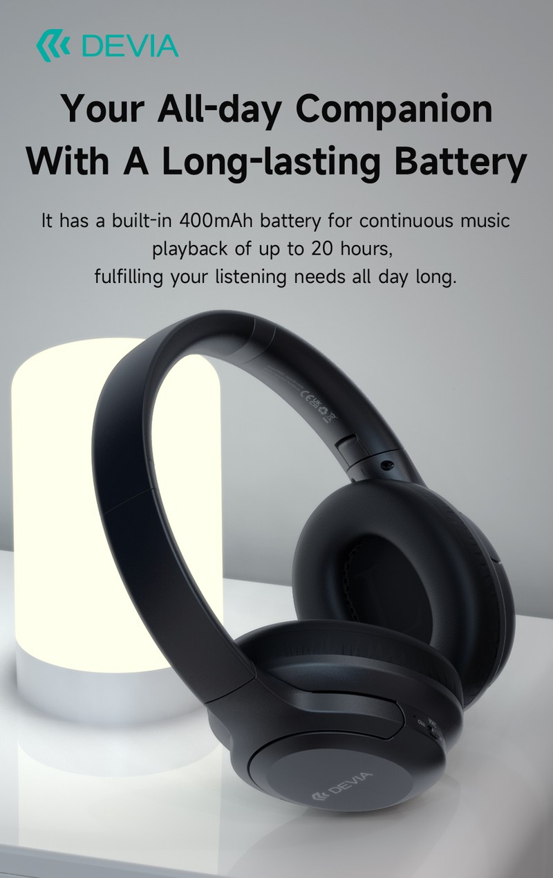 Casti over-ear Devia EarBass Pro1, Bluetooth, cu ANC, cu microfon, pliabile, negre