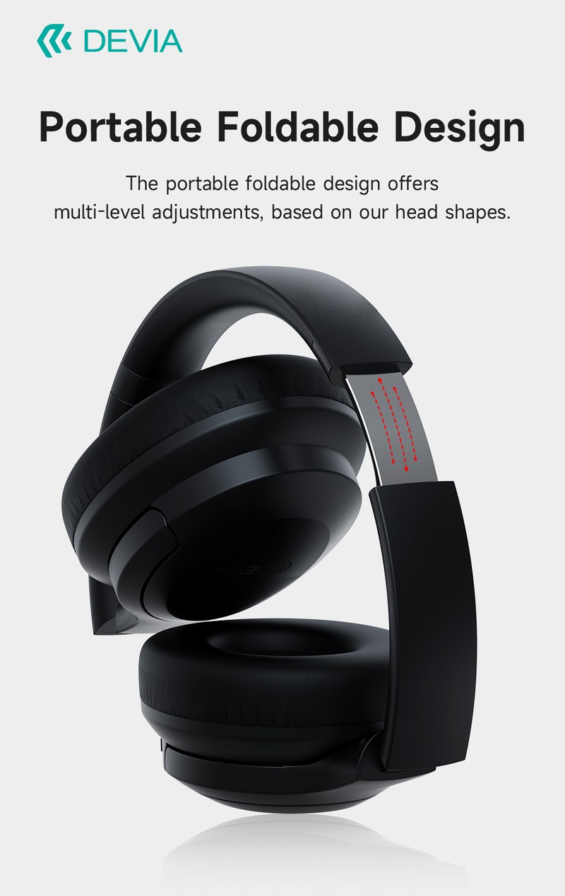 Casti over-ear Devia EarBass Pro1, Bluetooth, cu ANC, cu microfon, pliabile, negre