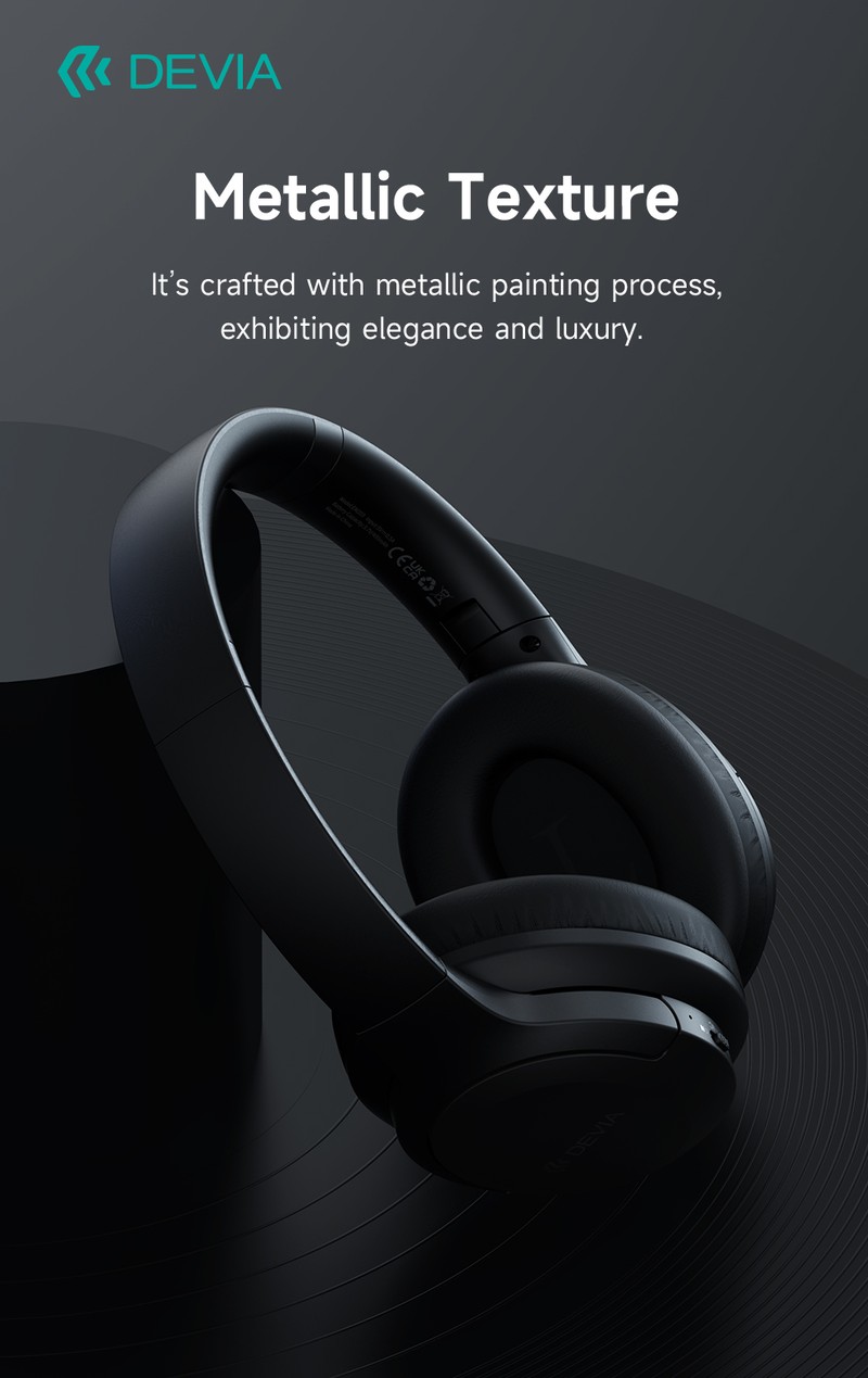 Casti over-ear Devia EarBass Pro1, Bluetooth, cu ANC, cu microfon, pliabile, negre