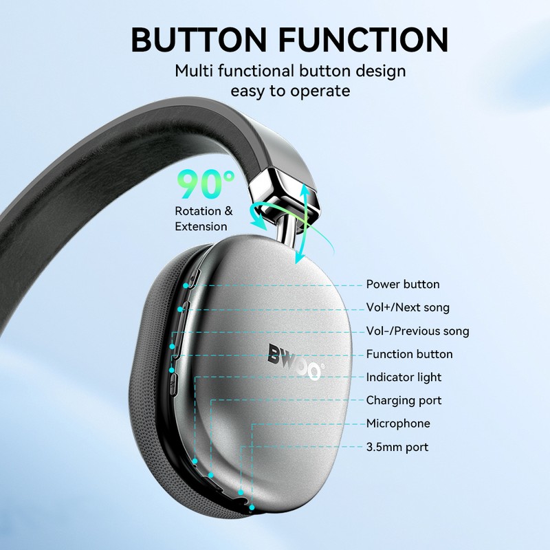 Casti over-ear BWOO BW-585, Bluetooth, gri