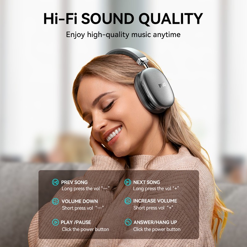 Casti over-ear BWOO BW-585, Bluetooth, gri