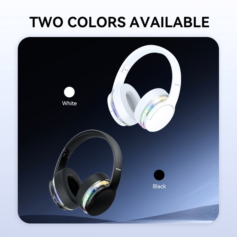 Casti over-ear BWOO BW587, Bluetooth, cu ANC, cu iluminare LED, albe