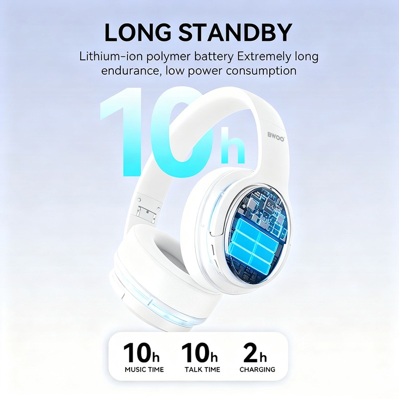 Casti over-ear BWOO BW587, Bluetooth, cu ANC, cu iluminare LED, negre