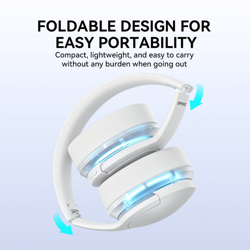 Casti over-ear BWOO BW587, Bluetooth, cu ANC, cu iluminare LED, negre