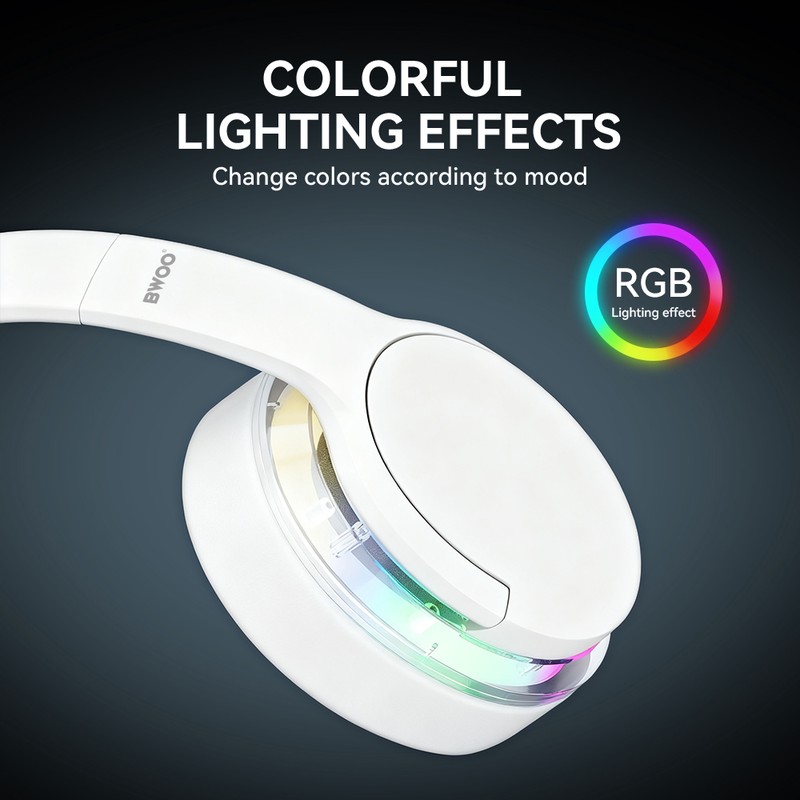 Casti over-ear BWOO BW587, Bluetooth, cu ANC, cu iluminare LED, negre