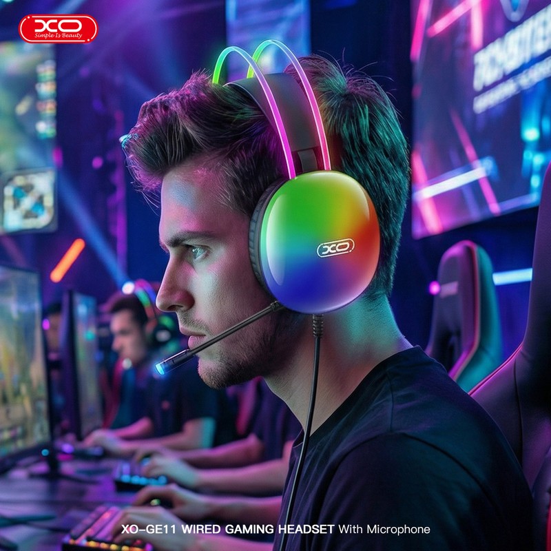 Casti gaming XO GE11, jack 3.5 mm si USB, LED RGB, cablu 205 cm,cu microfon, negre