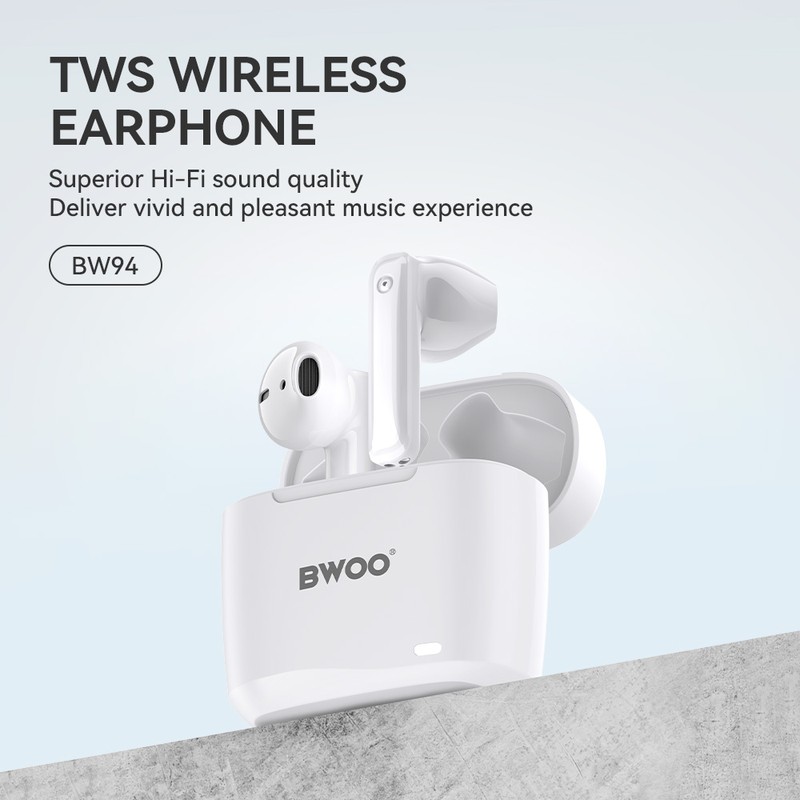 Casti true wireless BWOO BW94, Bluetooth, albe