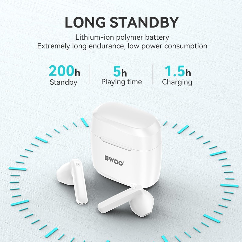 Casti true wireless BWOO BW94, Bluetooth, albe