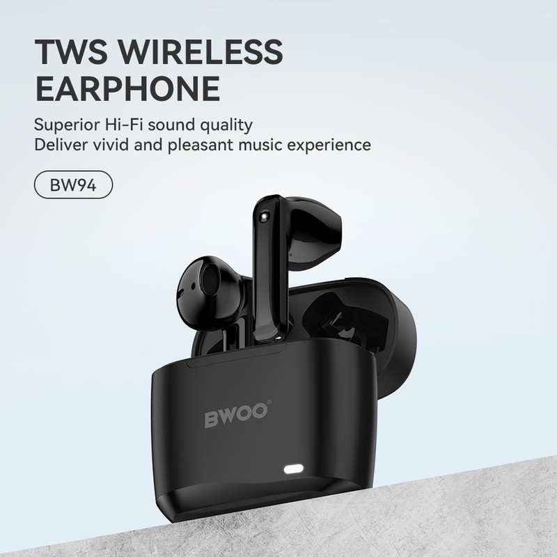 Casti true wireless BWOO BW94, Bluetooth, negre