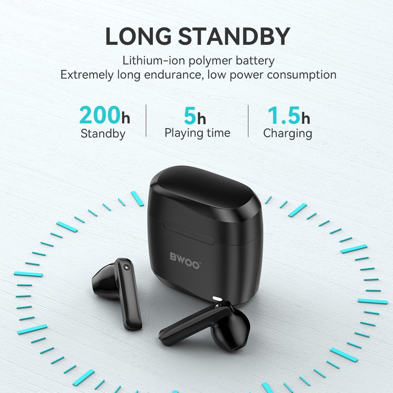 Casti true wireless BWOO BW94, Bluetooth, negre