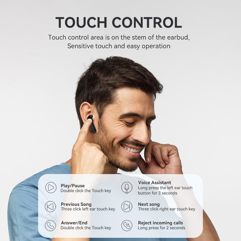 Casti true wireless BWOO BW94, Bluetooth, negre