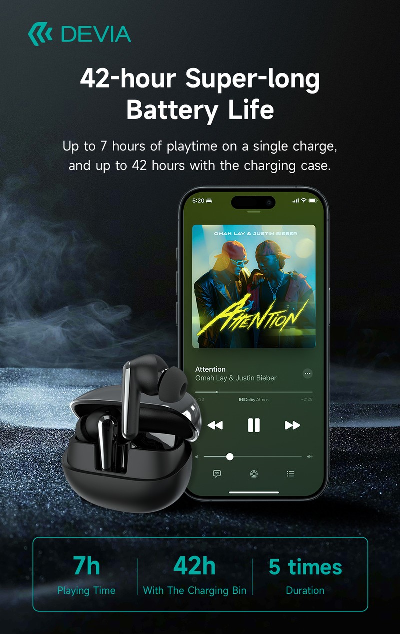 Casti true wireless Devia TWS Star E4, Bluetooth, cu ANC, cu microfon, pentru sport, negre