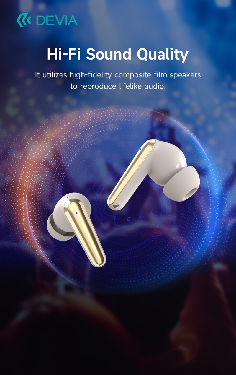 Casti true wireless Devia TWS Star E4, Bluetooth, cu ANC, cu microfon, pentru sport, negre