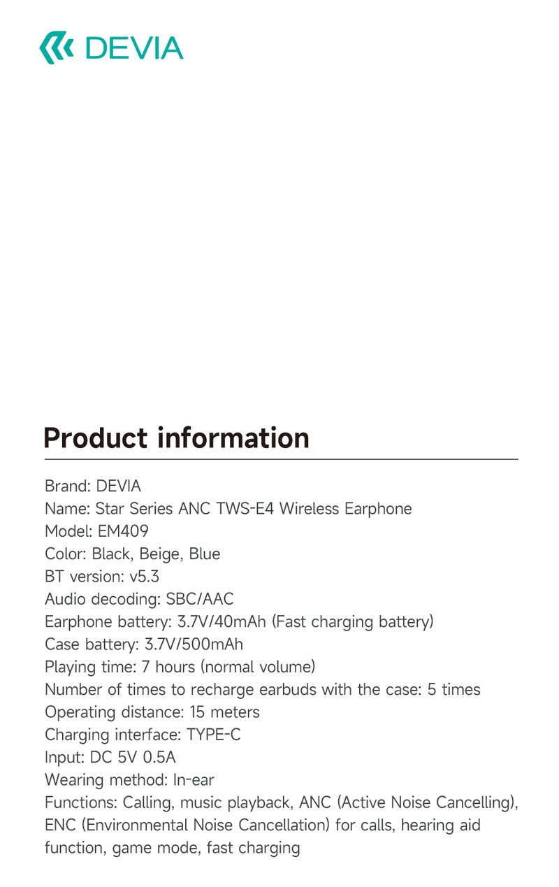 Casti true wireless Devia TWS Star E4, Bluetooth, cu ANC, cu microfon, pentru sport, negre
