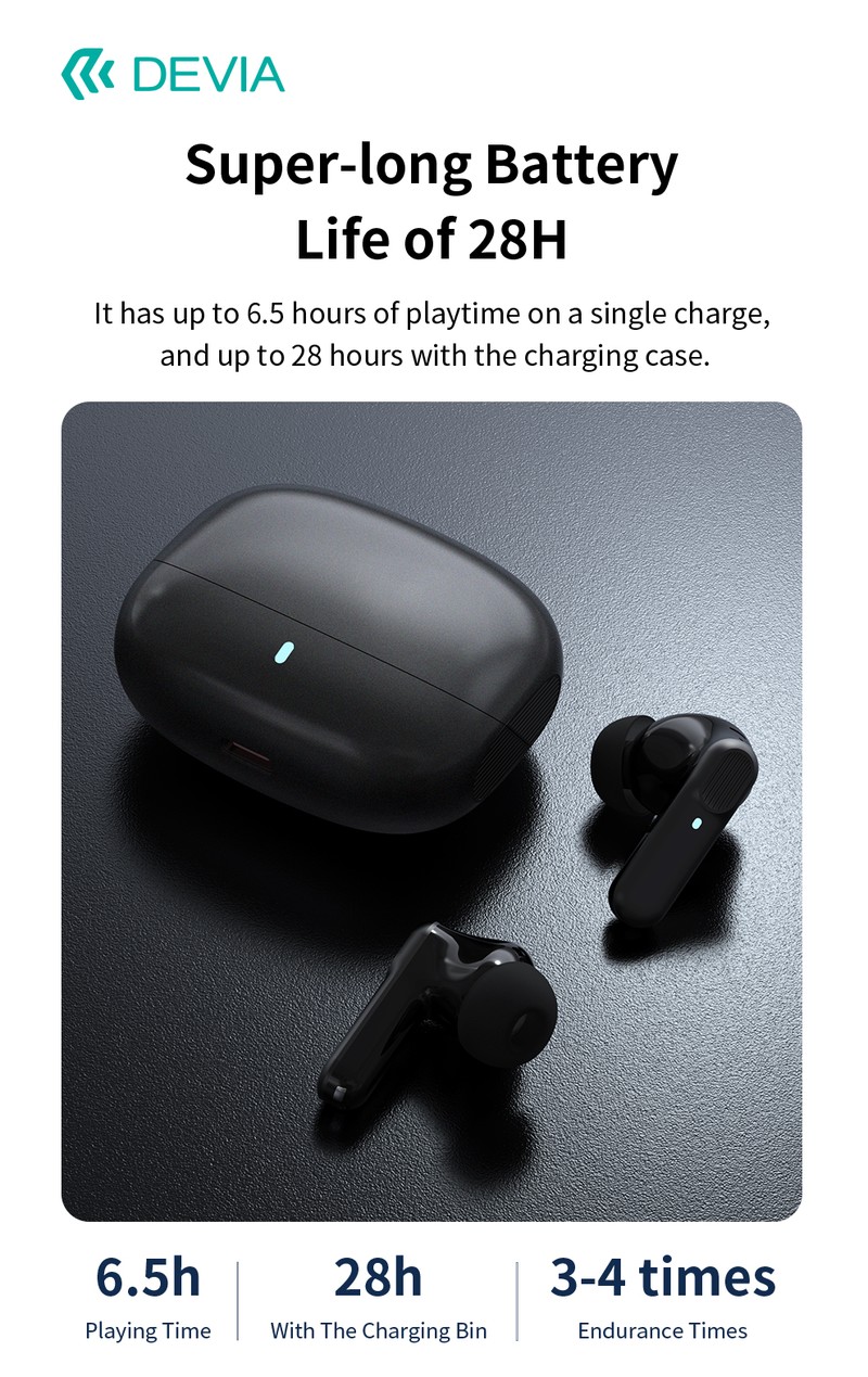 Casti true wireless Devia TWS Pro 1, Bluetooth, cu ANC, cu microfon, pentru sport, negre
