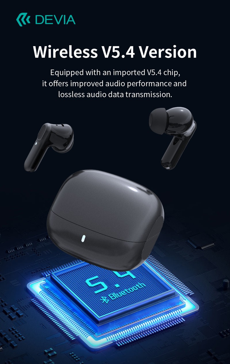 Casti true wireless Devia TWS Pro 1, Bluetooth, cu ANC, cu microfon, pentru sport, negre