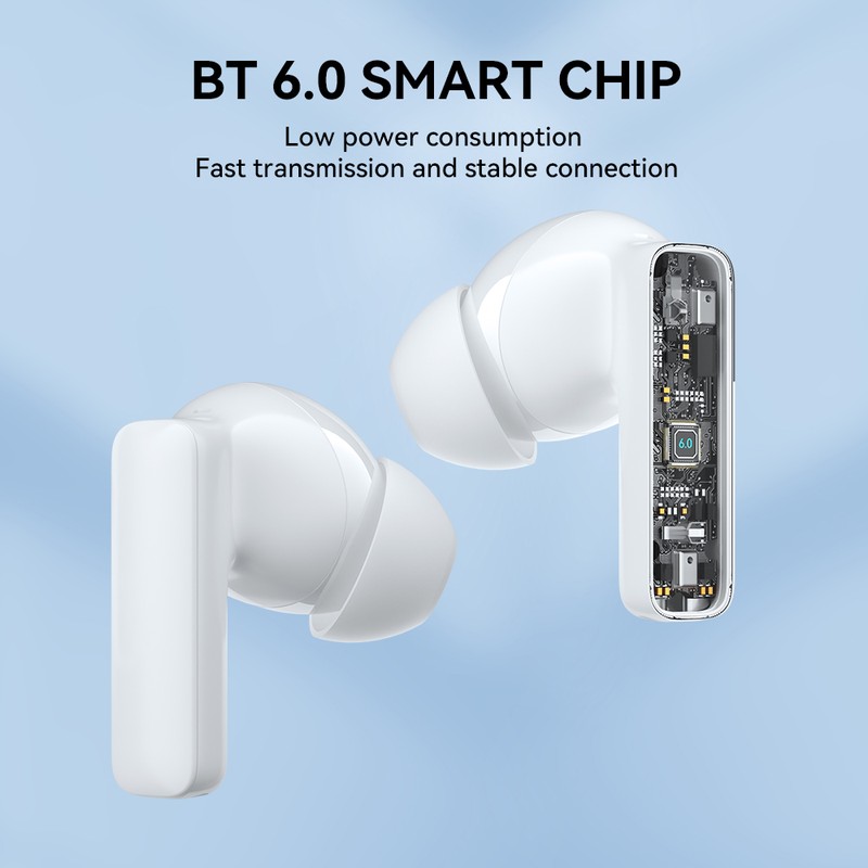 Casti true wireless BWOO BW40, Bluetooth, cu ANC, cu iluminare LED, albe