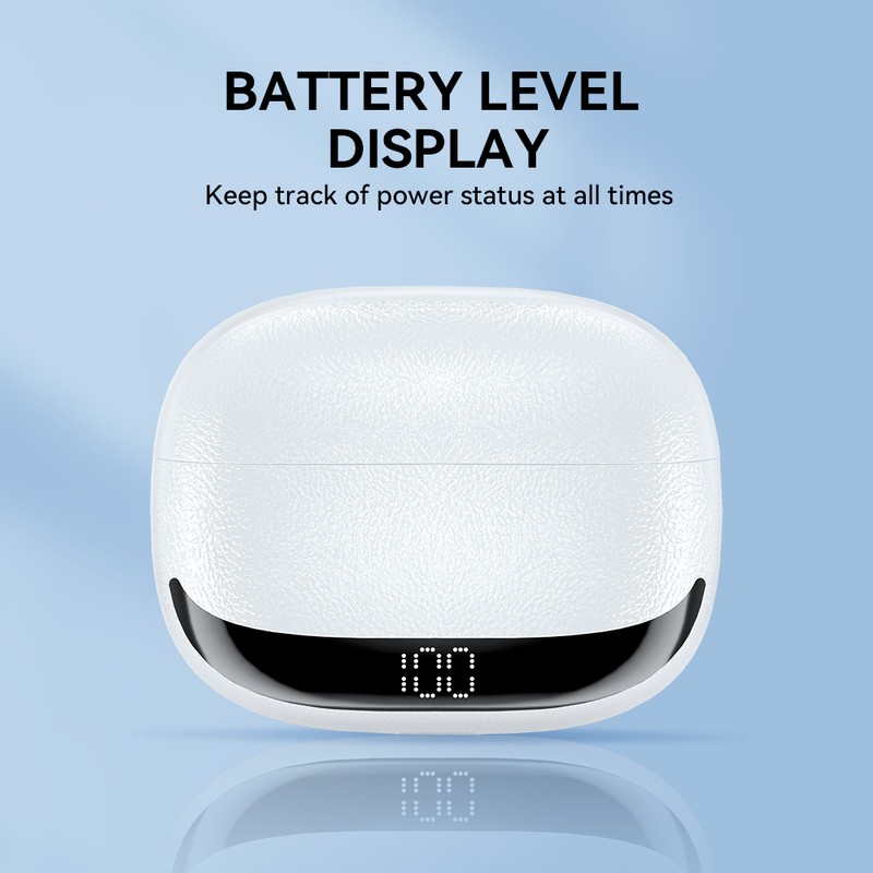 Casti true wireless BWOO BW40, Bluetooth, cu ANC, cu iluminare LED, albe