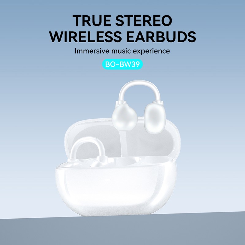 Casti true wireless BWOO BW39, Bluetooth, cu microfon, pentru sport, rezistente la apa, albe